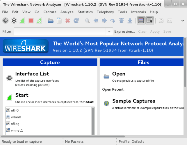 wireshark-start-page